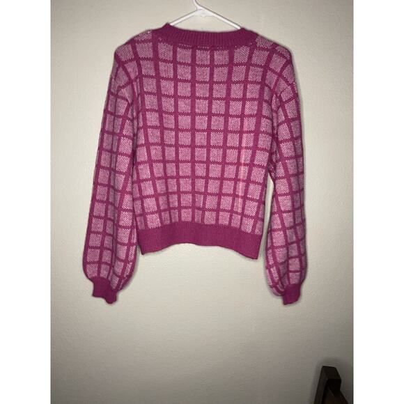 Lulus Womens Pink Sweater NWT Check Yes Magenta Grid Pattern Sweater Small - Picture 6 of 7